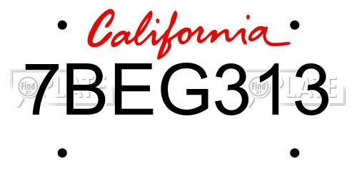7BEG313 California License Plate