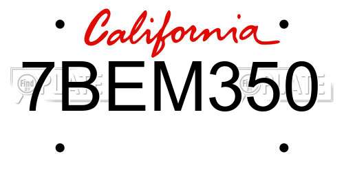 7BEM350 California License Plate