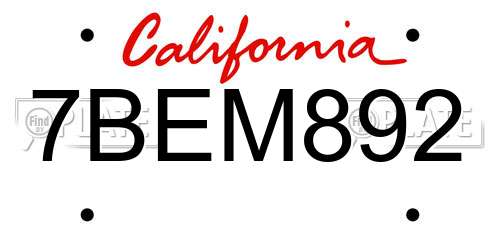 7BEM892 California License Plate