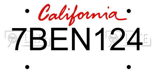 7BEN124 California License Plate