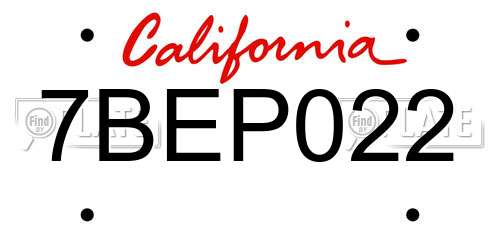7BEP022 California License Plate