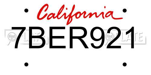 7BER921 California License Plate