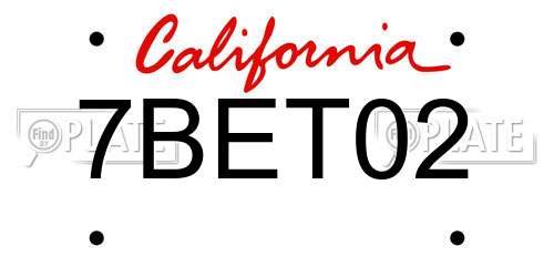 7BET02 California License Plate