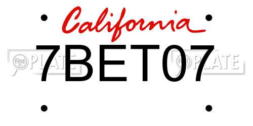 7BET07 California License Plate