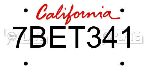 7BET341 California License Plate