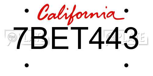 7BET443 California License Plate