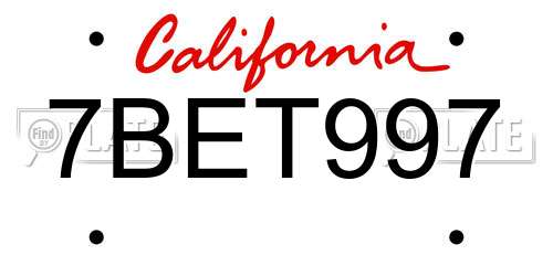 7BET997 California License Plate