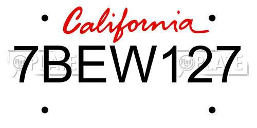 7BEW127 California License Plate