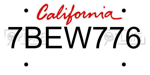 7BEW776 California License Plate