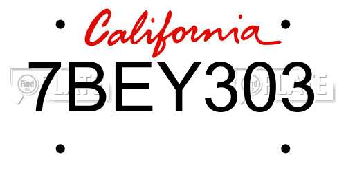 7BEY303 California License Plate