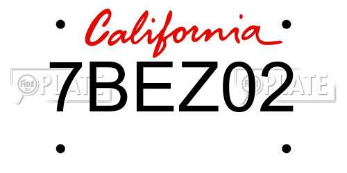 7BEZ02 California License Plate