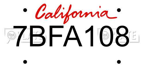 7BFA108 California License Plate