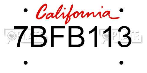 7BFB113 California License Plate
