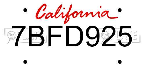 7BFD925 California License Plate