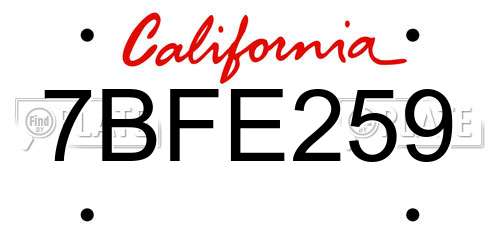 7BFE259 California License Plate