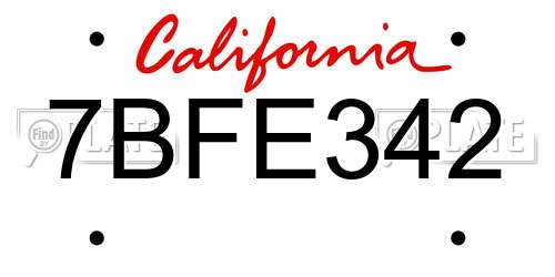 7BFE342 California License Plate