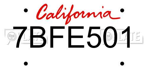 7BFE501 California License Plate