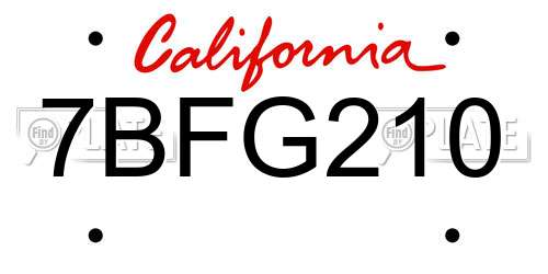 7BFG210 California License Plate