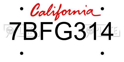 7BFG314 California License Plate