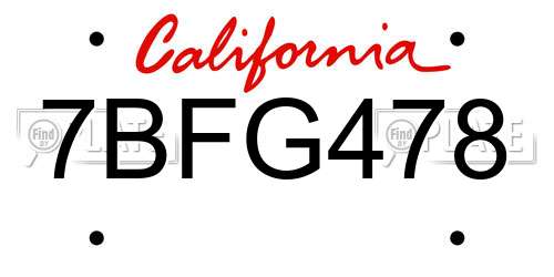 7BFG478 California License Plate