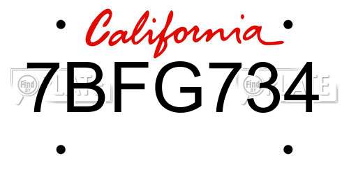7BFG734 California License Plate