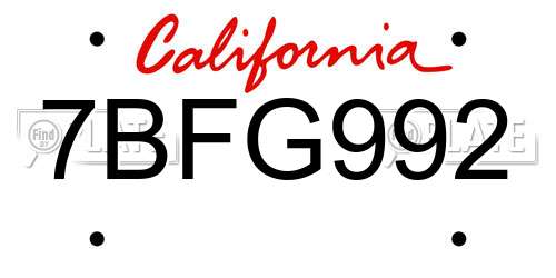 7BFG992 California License Plate