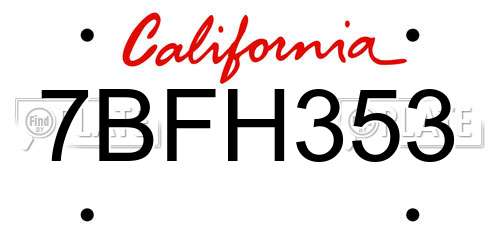 7BFH353 California License Plate