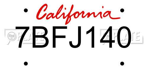 7BFJ140 California License Plate