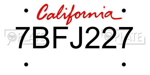 7BFJ227 California License Plate