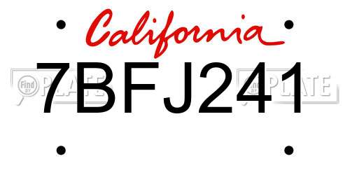 7BFJ241 California License Plate