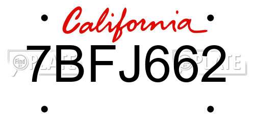 7BFJ662 California License Plate