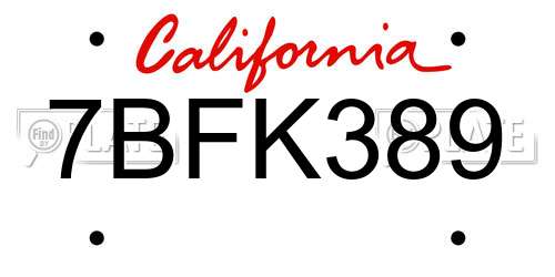 7BFK389 California License Plate
