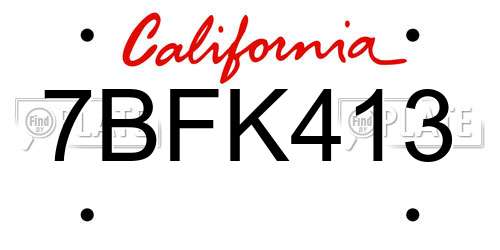 7BFK413 California License Plate