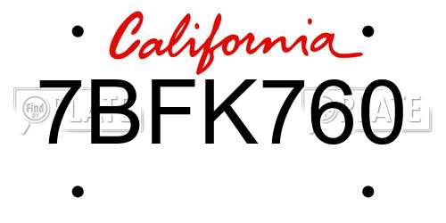 7BFK760 California License Plate