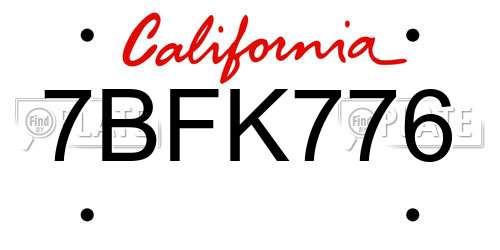 7BFK776 California License Plate