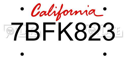 7BFK823 California License Plate