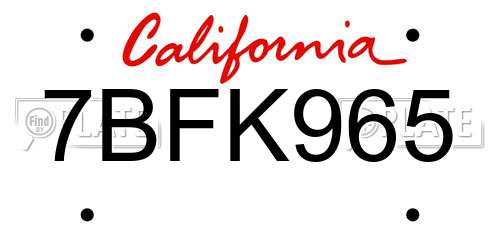 7BFK965 California License Plate
