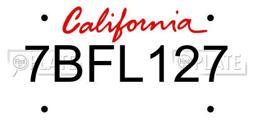 7BFL127 California License Plate