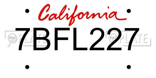 7BFL227 California License Plate