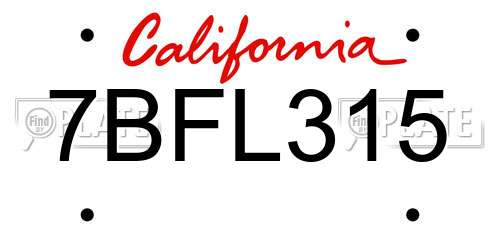 7BFL315 California License Plate