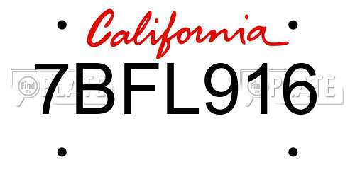 7BFL916 California License Plate