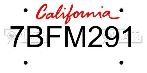 7BFM291 California License Plate