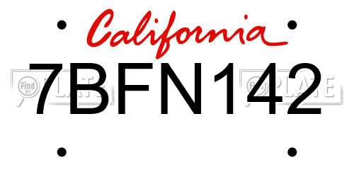 7BFN142 California License Plate