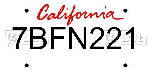 7BFN221 California License Plate