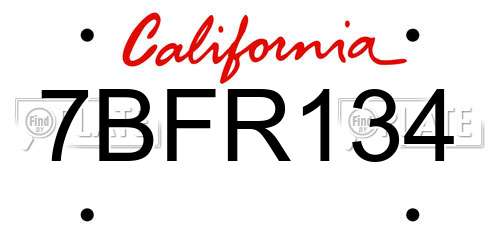 7BFR134 California License Plate