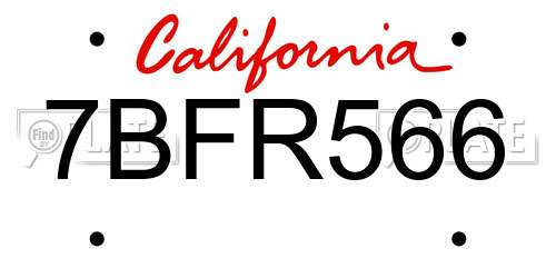 7BFR566 California License Plate