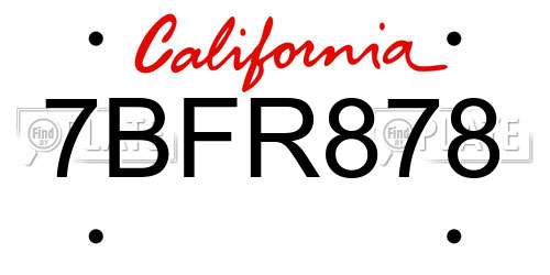 7BFR878 California License Plate