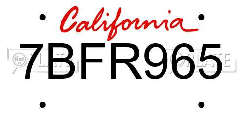 7BFR965 California License Plate