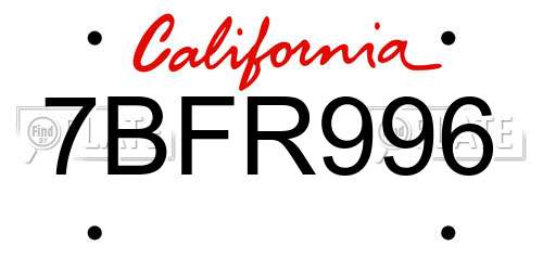 7BFR996 California License Plate