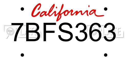 7BFS363 California License Plate
